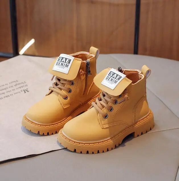 

Fashion Girls Leather Ankle Boots Little Boys Plush Warm Snow Boots Sport Shoes Kids Non-slip Short Boots Autumn Winter Sneakers