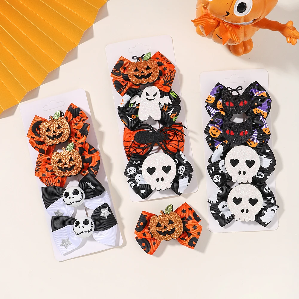 10pcs set baby kids halloween christmas bow hair clips newborn printed party hair clips holiday baby hair accessories wholesale 4PCS/Set Halloween Hair Clips For Girl Ghost Skull Pumpkin Hairpin Festival Party Funny Baby Hair Accessories Kid Hair Clip Gift