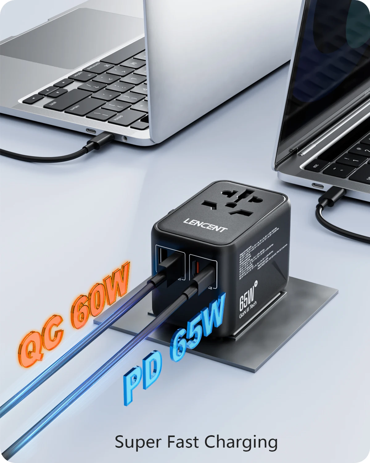 Adaptateur Voyage International GaN 65W - 5 USB (QC3.0) + 8 Prises - Charge Rapide