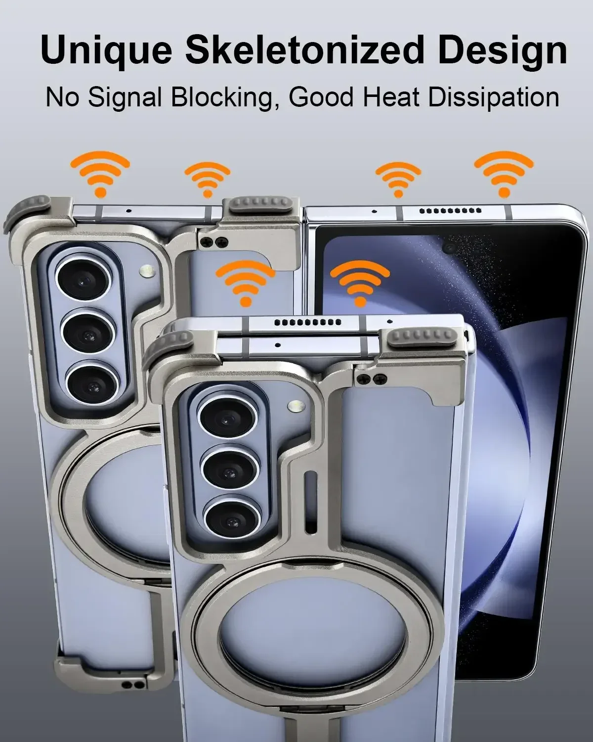 Eary Frameless for Samsung Galaxy Z Fold 6 5 Phone Case with Magsafe Kickstand 360°Rotatable Bezel Less Ultra for Z Fold 5 Cover