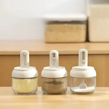 1/3 pcs Glass Seasoning Bottle With Telescopic Spoon Household Kitchen Salt Storage Box Leak Proof and Moisture-proof 1