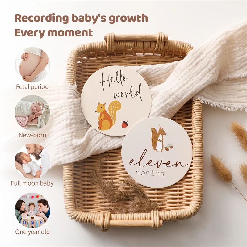 18PCS Newborns Animal Milestone 1-12 Month Card Paper Baby Memories Birthday Party Decoration Children Photography Props