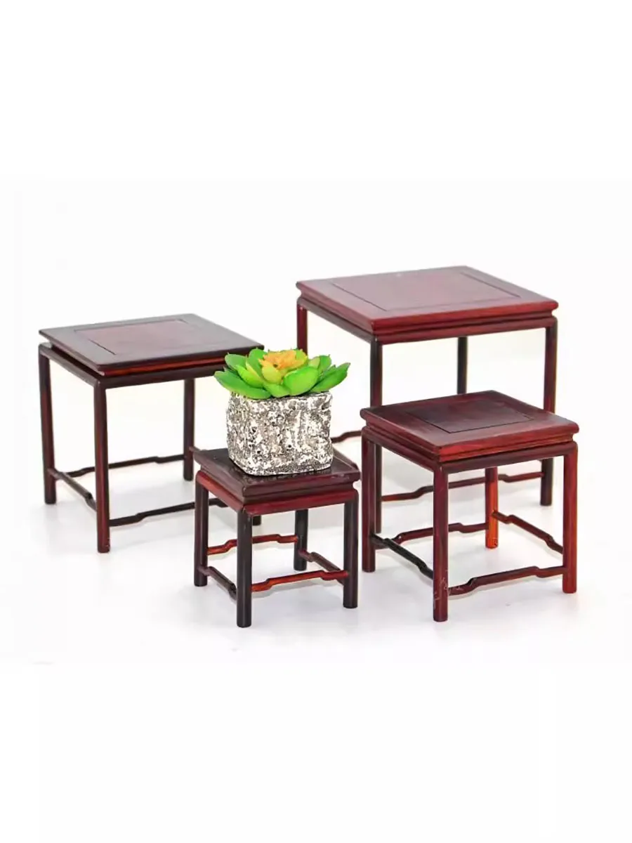 Sour Branch Wooden Ming Style Small Flower Rack, strange Stone Flower Bonsai, Succulent Plant Rack, Square Solid Wood Base