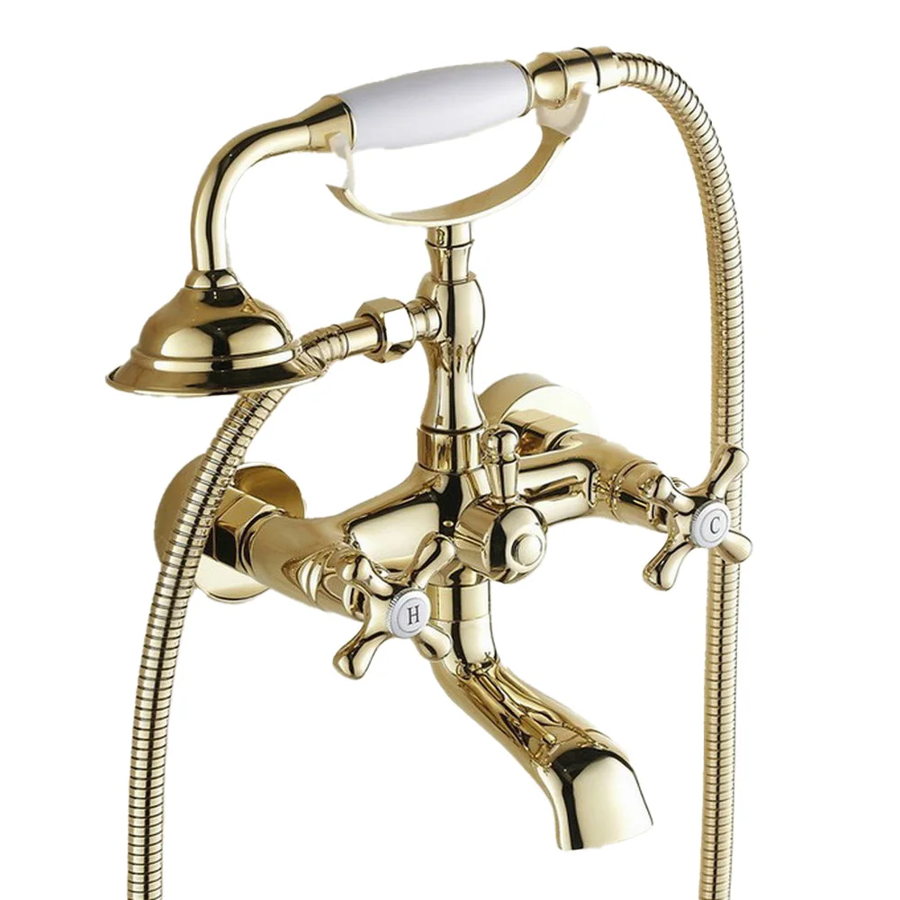 Polished Gold Bathroom Tub Faucet Telephone Style Bathroom Bathtub Wall Mounted With Handshower Swive Tub Spout Ntf130 6