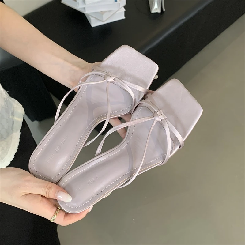 2026 Summer Luxury Solid Color Designer Women's Sandals Sexy Open Toe High Heels Elegant Slip-on Party Dress Slippers Plus Size
