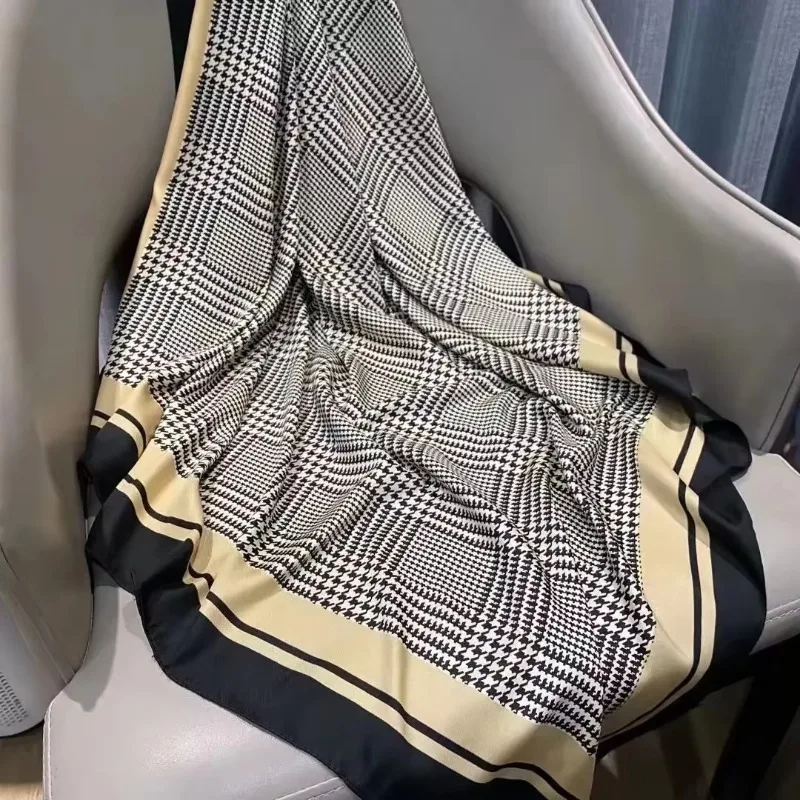 Women New Summer Twill Silk Square Scarf Big Shawl Fashion Luxury Geometric Minimalist Print Design Headscarf Scarves 2