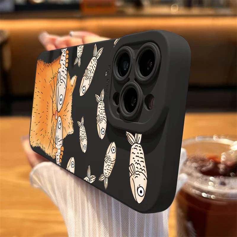 Whimsical Orange Cat Salted Fish Pattern Phone Case Cover