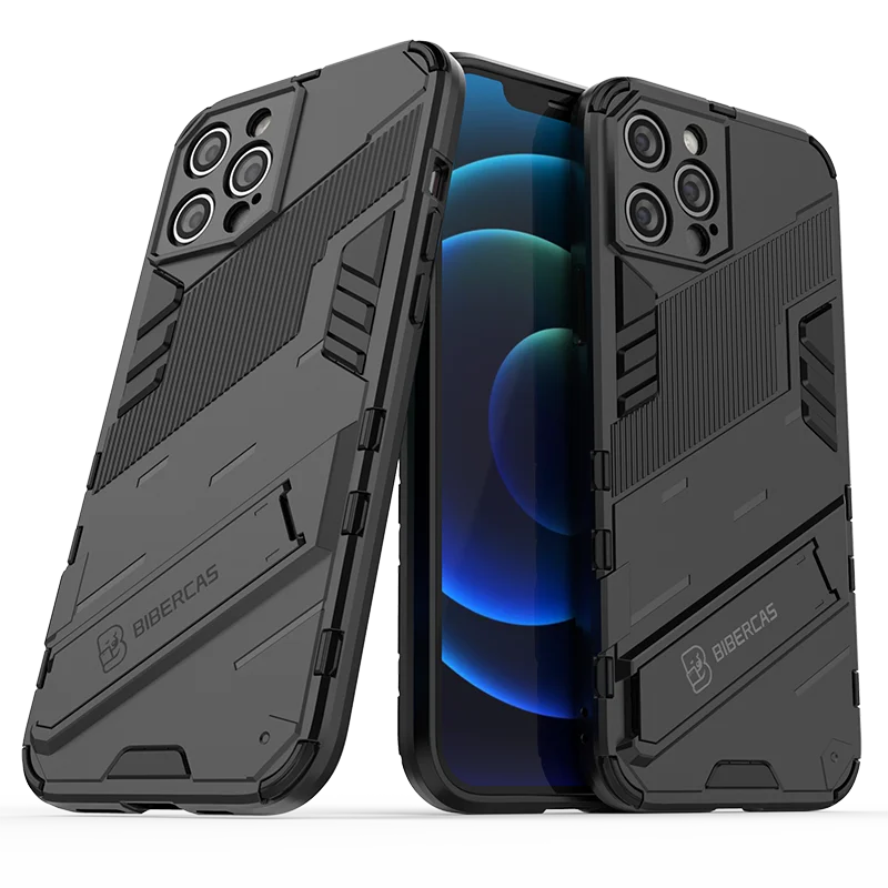 Armor Matte Shockproof Phone Case with Holder - Soft TPU + Hard PC