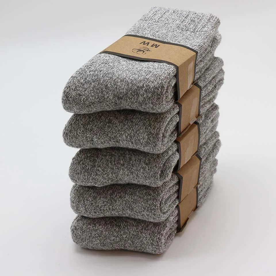 Men's Winter Merino Wool Socks - Super Thick Warm High-Quality Retro Snow Casual Socks (5 Pairs)