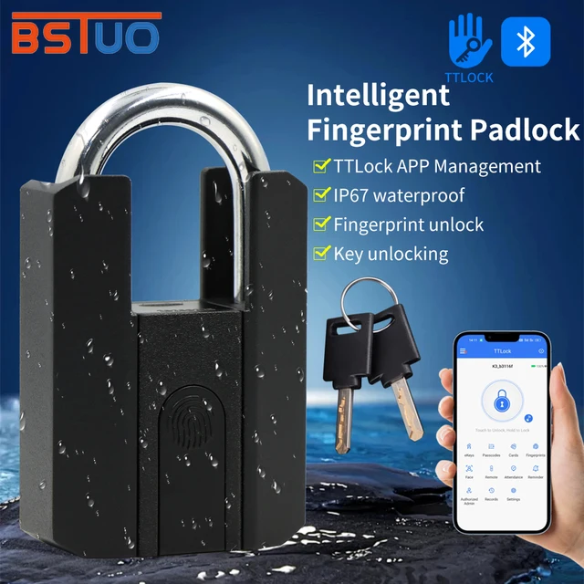 IP67 Electronic Lock TTLOCK Bluetooth Fingerprint Padlock Luggage Lock Remotely   APP,Fingerprint,Card,Key,gateway 4-In-1 Unlock 1