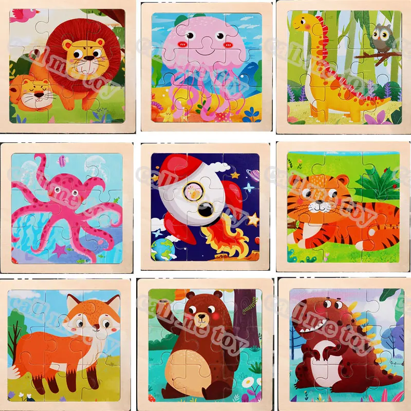 

Kids Toys Wooden 3D Jigsaw Puzzle for Children Baby Cartoon Animal Traffic Tangram Dinosaur Puzzles Educational 11X11CM