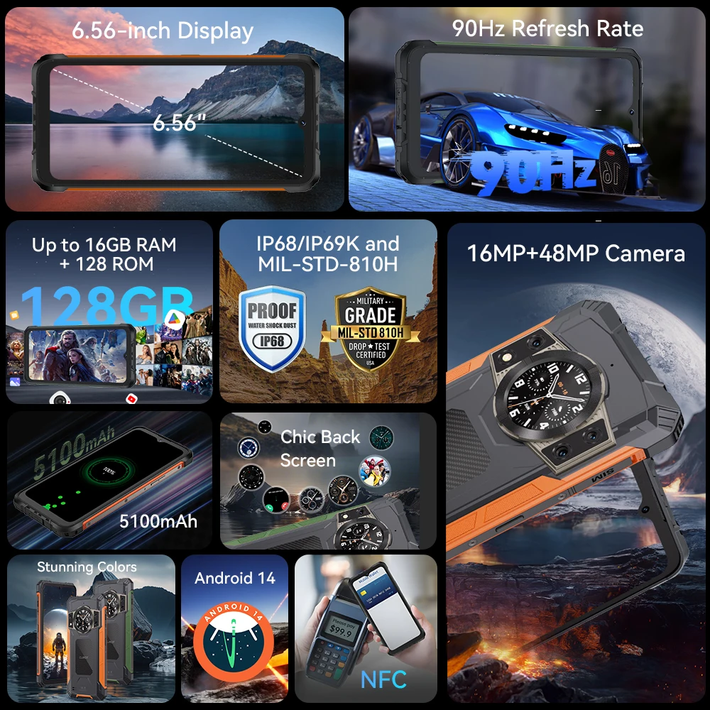 [New Arrival] Cubot KingKong ACE 2 Ultra-thin Rugged Smartphone android 14, 16GB RAM(6GB+10GB), 128GB ROM, 6.56-Inch 90Hz Screen 2