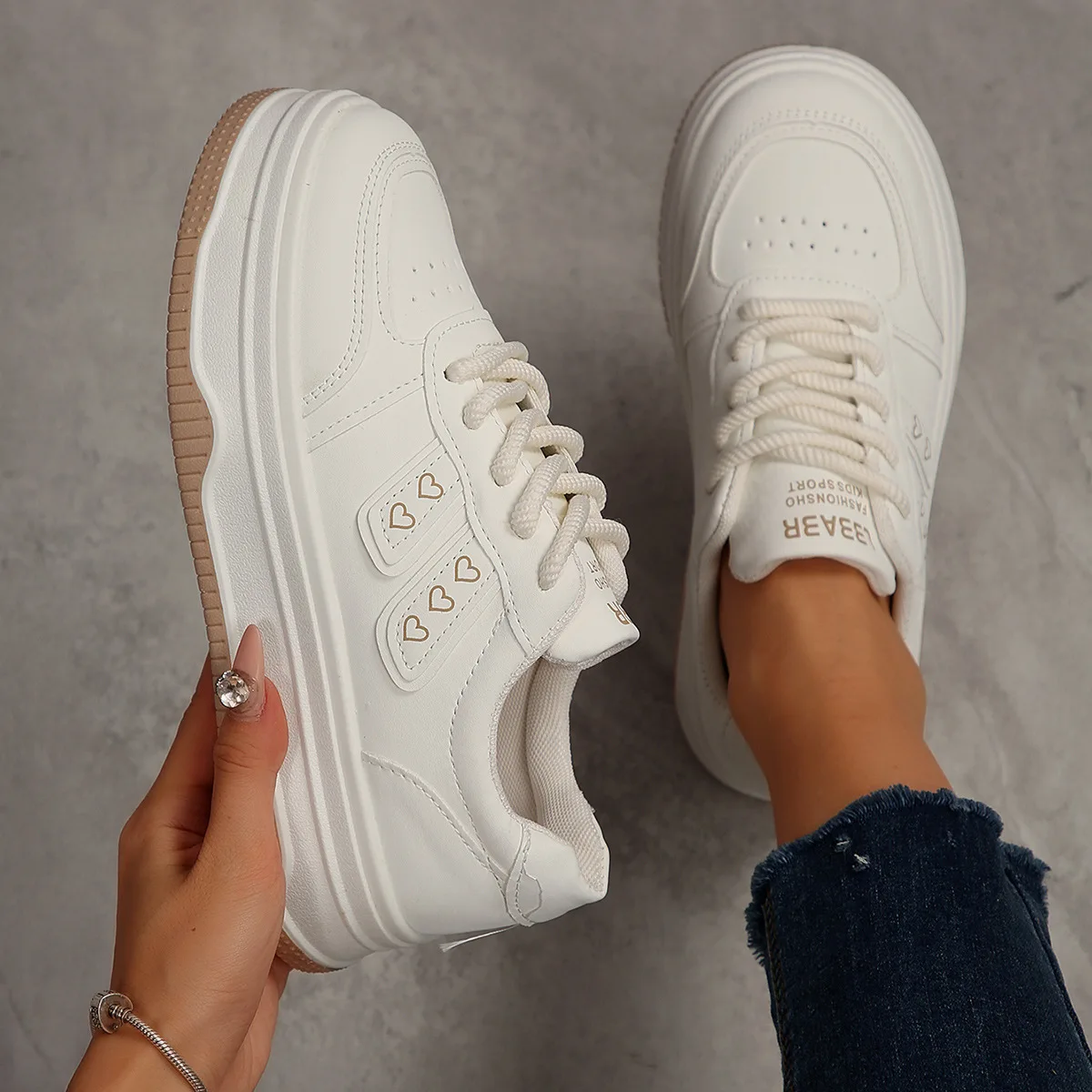 Women's Thick Bottomed Classic White Sneakers Spring/autumn Fashion Round Toe Lace Up Casual Comfortable Women's Shoes