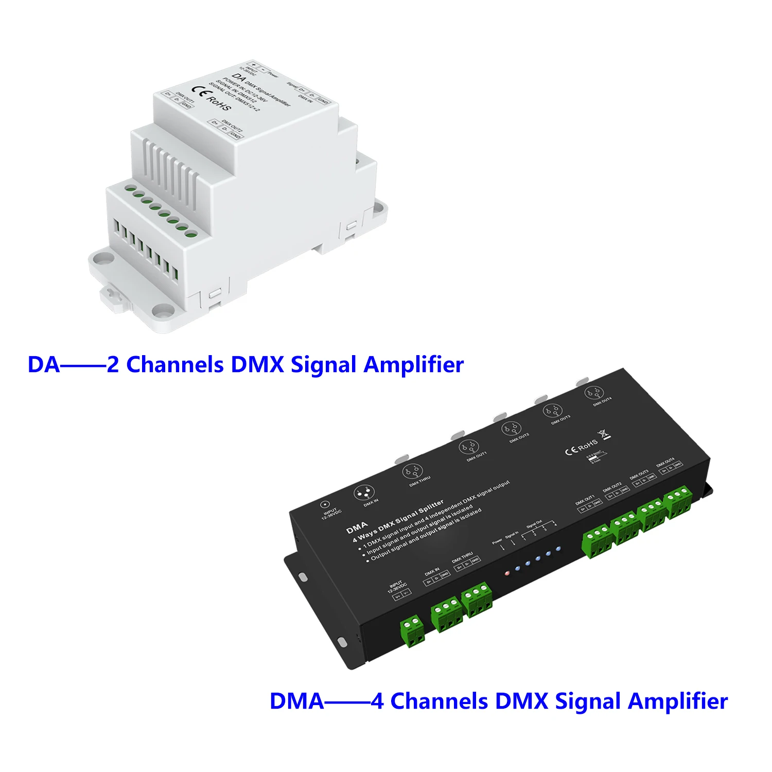 

2 and 4 Channels DMX Signal Amplifier For Amplification and Isolation of Lighting System DMX512 (or RS-485) Semaphores