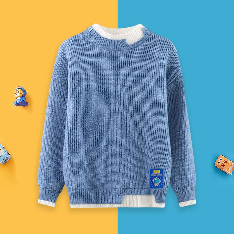 

Kids Clothes Boys Spring-Winter Sweaters Children Fashion Bottoming Clothes Teenage Sweater Autumn Velvet Warm Knitted O-neck