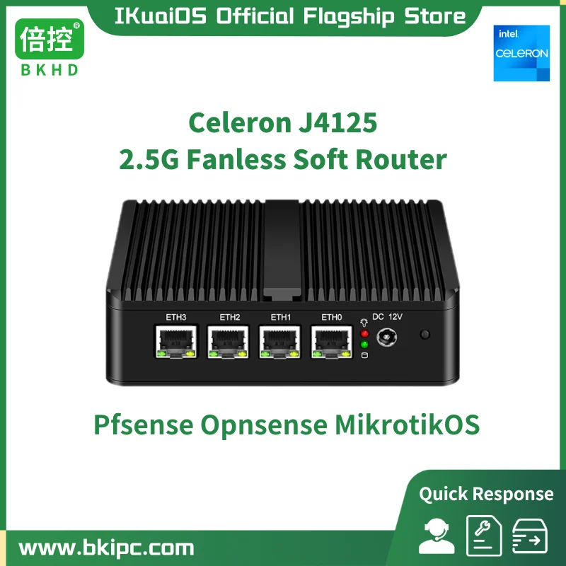 

IKuaiOS Celeron J4125 Fanless Mini Router 4LAN 2.5G intel i225 i226 Compatible Pfsense Debian Mikrotik Home Commercial 1090NP-12