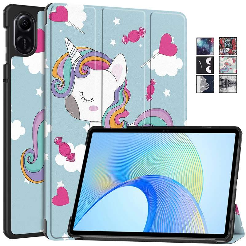 Cute Unicorn Cat Foldable Leather Tablet Case for Kids, Compatible with 11.5 Inch Tablets
