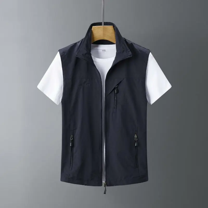 Men's Fitted Vest Fashionable Single Row Zipper Quick Drying Men Mature Simple Outdoor Oversized Male Jacket Maximum Size 6XL