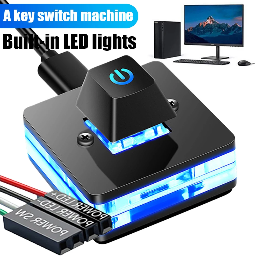 Computer Desktop Power Switch Cable LED Light PC Motherboard External Start Power On/Off Button Extension Cable for Home Office
