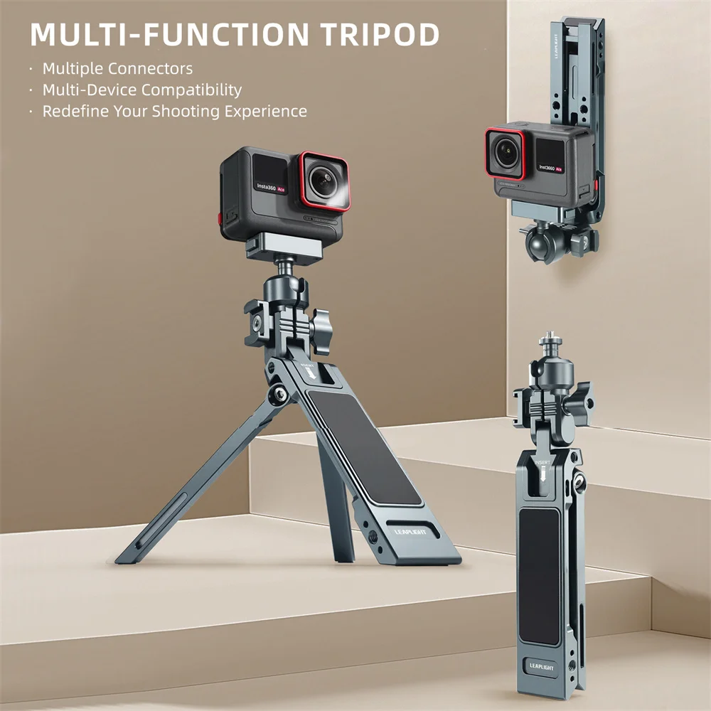 Treppiede LEAPLIGHT multifunzione magnetico girevole a 360° in alluminio con gancio pieghevole per smartphone, fotocamera e streaming live._voghion.com