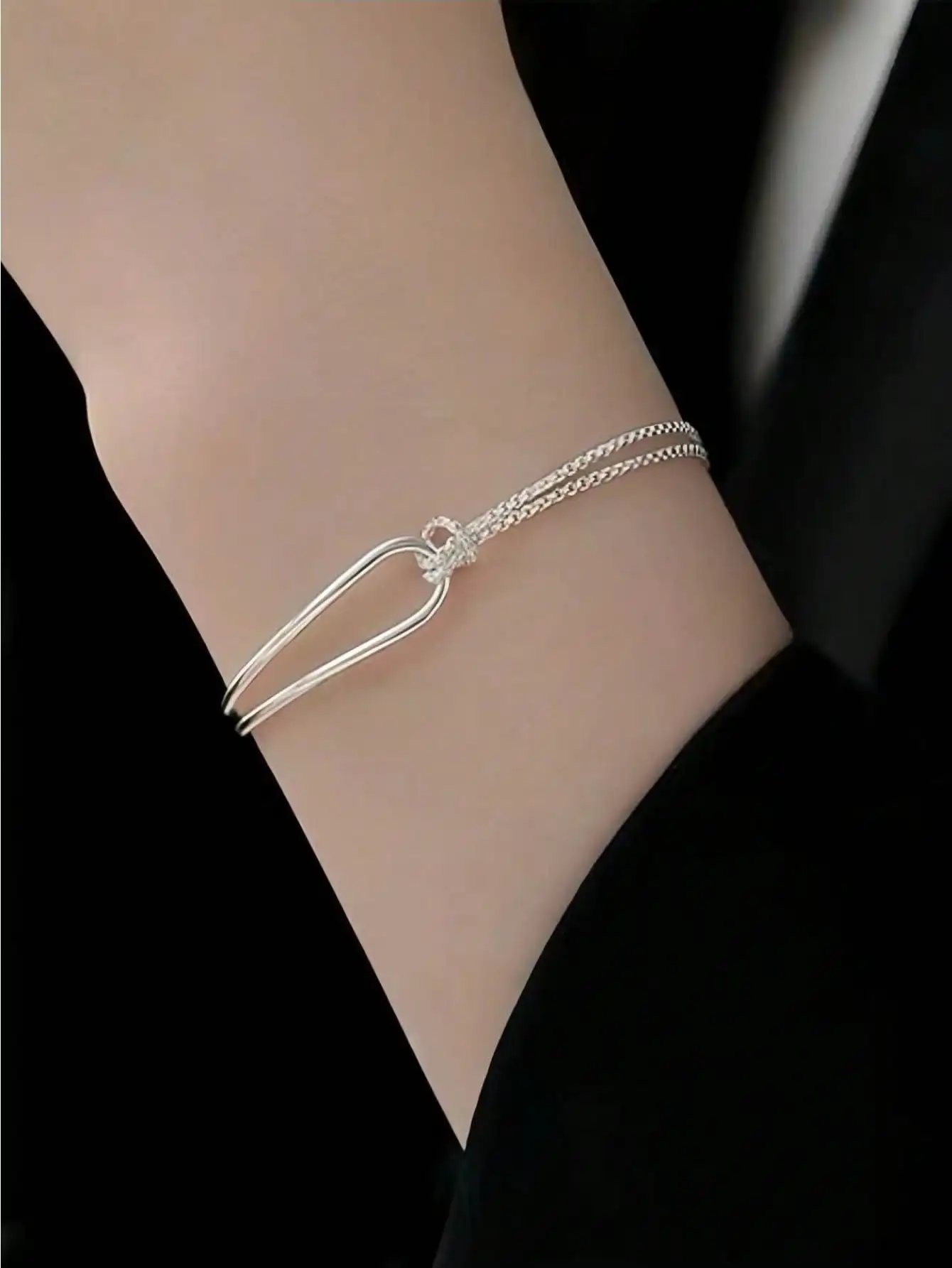 925 Sterling Silver Geometric Square Round Bead Bracelet For Women Personality Temperament Simple Hand Jewelry Party
