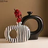 Zebra Stripes Ceramic Vase Artificial Flower Decorative Flowers Pots Desk Decoration Modern Floral Vases Room Aesthetic Decor 2