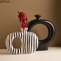 Zebra Stripes Ceramic Vase Artificial Flower Decorative Flowers Pots Desk Decoration Modern Floral Vases Room Aesthetic Decor 2