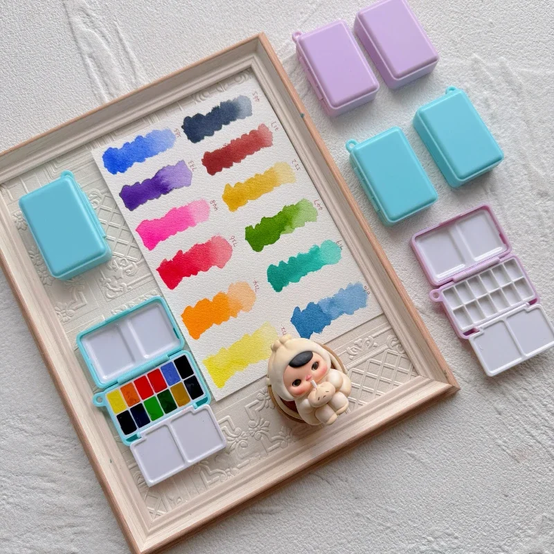 Empty Mini Portable Tri-fold Watercolor Paint Box 12 Grid Travel Palette Artist Beginner Professional Painting Art Supplies paint tray color palette watercolor palette