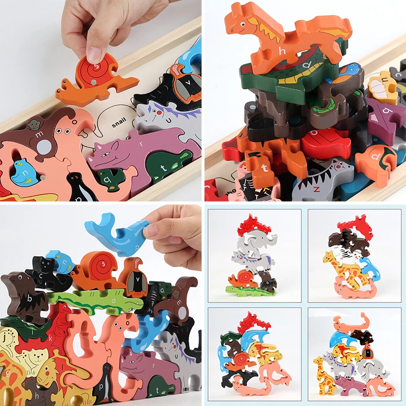 Wooden Animal Blocks Montessori Toys for Kids