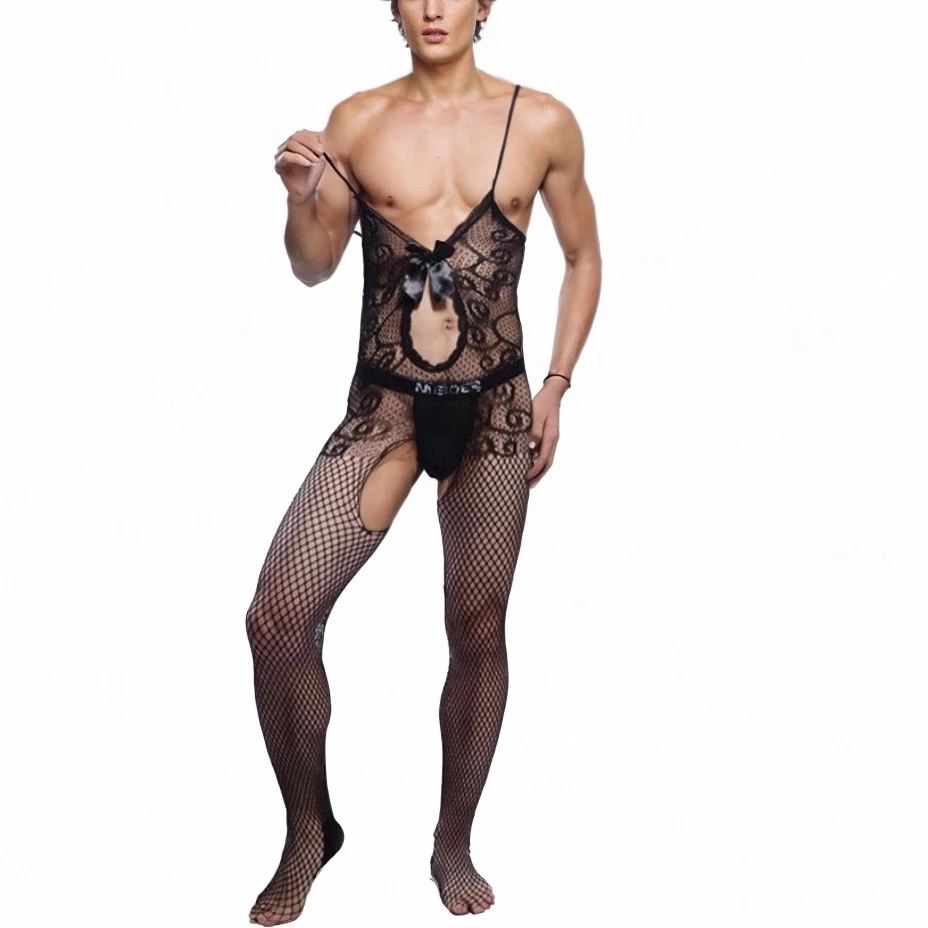 Husband Pajamas Men's Fetish Bodysuits Guy Bodystockings Male Mesh Pantyhose Boyfriend Sleepwear Gentlemen Movie Star Nightgown