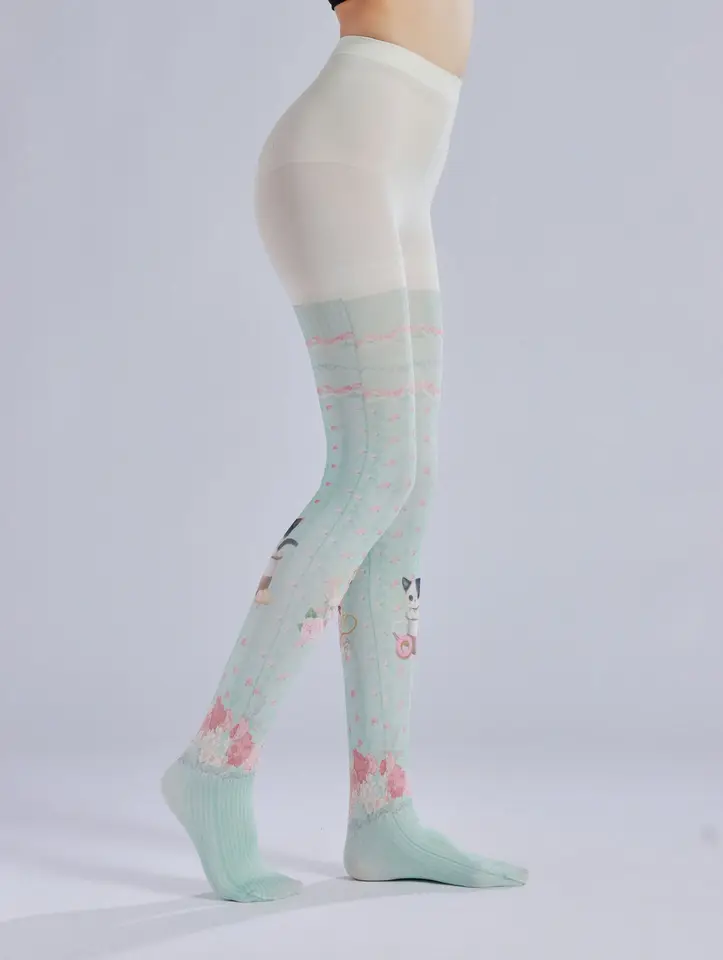 Lady Girl Harajuku High Waist Pantyhose Tattoo Print 80D