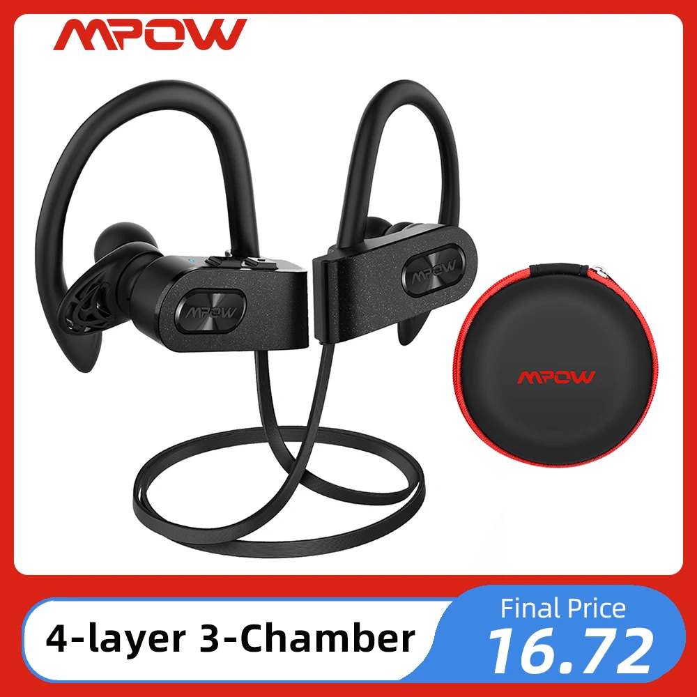 IPX7 Wasserdicht Sport Kopfhörer 12 Stunden Spielzeit/Bluetooth 5.0/ Bass+ Technologie In Ear Kopfhörer mit Mikrofon für iPhone Android Mpow Flame2 Bluetooth Kopfhörer Verbesserte Schräges Design 