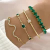 Green Gemstone Bangle Rhinestone Full Metal Bracelet For Women