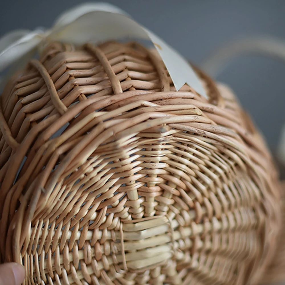 Wedding Flower Girl Basket with Ribbon Handle and Bowknot Natural Rattan Flower Basket for Wedding Ceremony Rustic Home Decor 5
