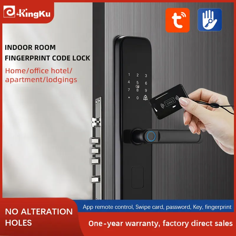 

Biometric digital lock tuya wifi /TT Lock with fingerprint code Smart Card Key Unlock USB Emergency Charge Electronic for Home