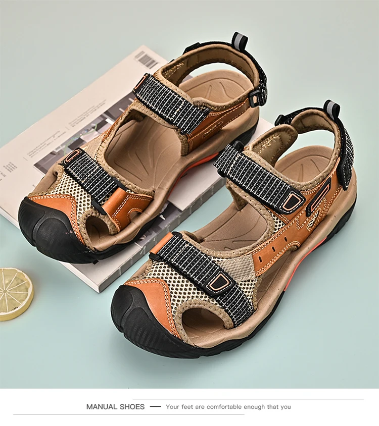 Sapatos masculinos casuais para caminhada ao ar livre praia verão leve respirável couro anti derrapante sandálias com sola macia romana_voghion.com