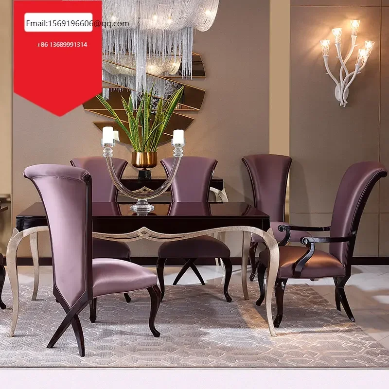 

French neoclassical solid wood fabric table and chair combination rectangular living room table and chair furniture simplicity