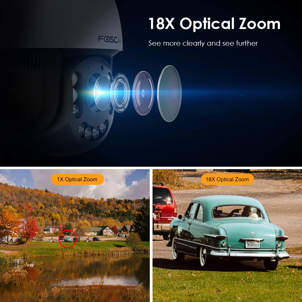 FOSCAM 야외 와이파이 카메라, 자동 추적, 사람 및 차량 감지, 2.4, 5GHz, 가정 보안용, SD4H, 4MP, 18X 광학 줌