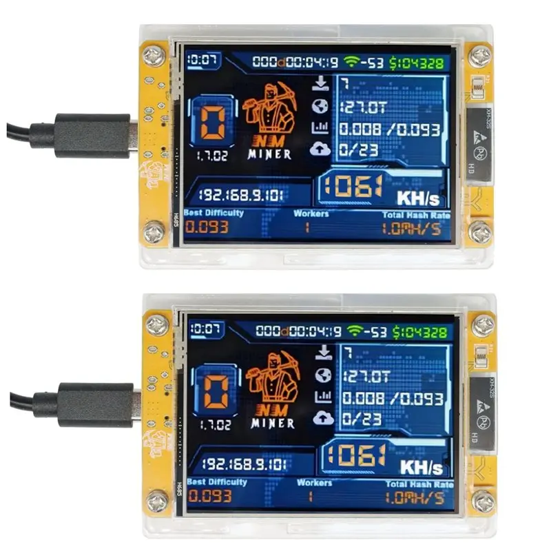 2PCS 1060KH/S Nerd Miner Upgraded Harshrate 2.8" Bitcoin Crypto Solo Lottery Miner Nerdminer Nmmin