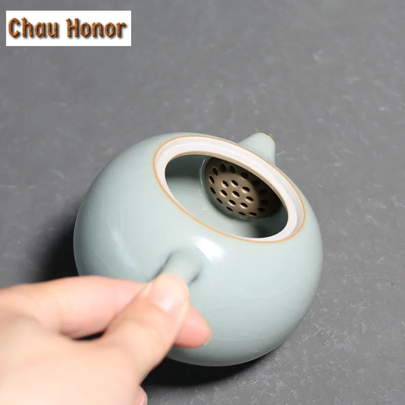 220ml Handmade Azure Ceramic Teapot Ru Kiln Xishi Tea Pots Gracked Glaze Porcelain Kung Fu Pu'er Tea Master Pot Household Teaset
