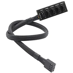 Enhanced Title: Premium Sleeved PWM Fan Hub Adapter - 5-Way Power Splitter for PC Cooling Fans (40cm) (Black)