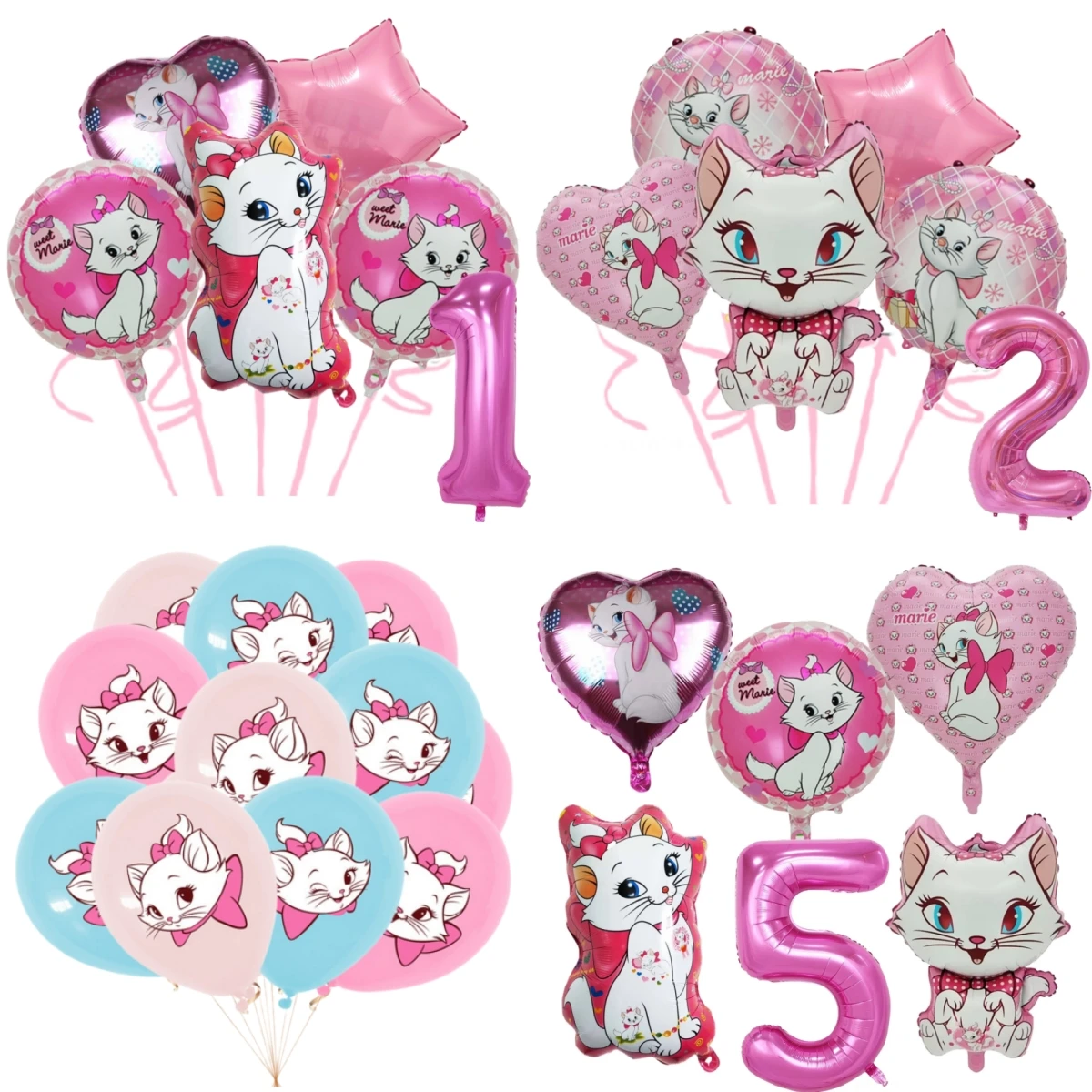 

12/6Pcs Disney Marie Cat Latex Balloon Birthday Party Decoration Aluminum Foil Helium BallonsBaby Shower Girls DIY Party Supplie