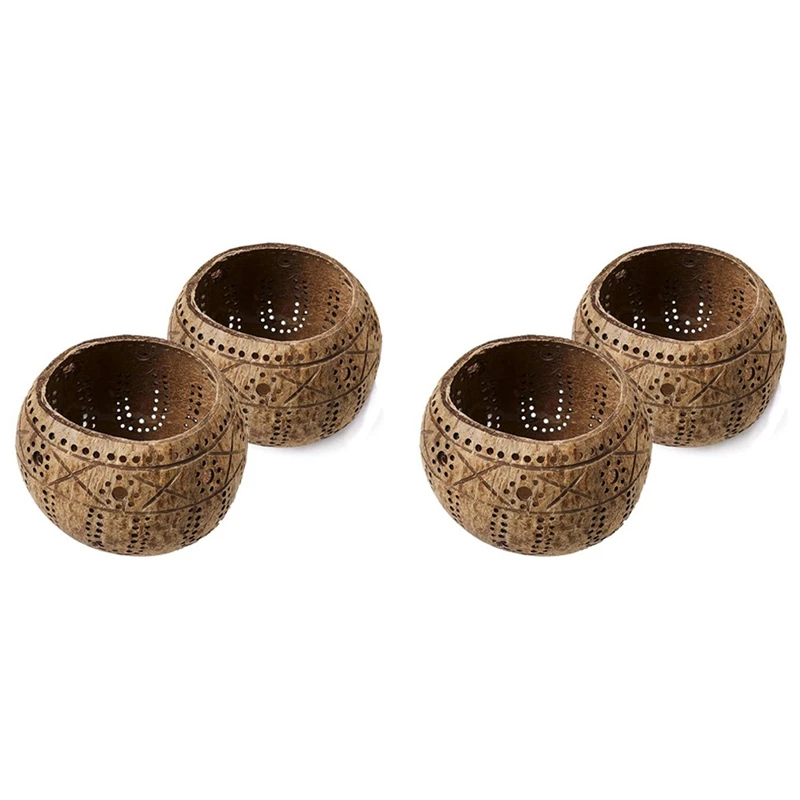 

4X Candle Coconut Shell Bowl,Candle Holders,Handmade Coconut Shell Candle Holder For Tealight Small Pillar,Storage Bowl