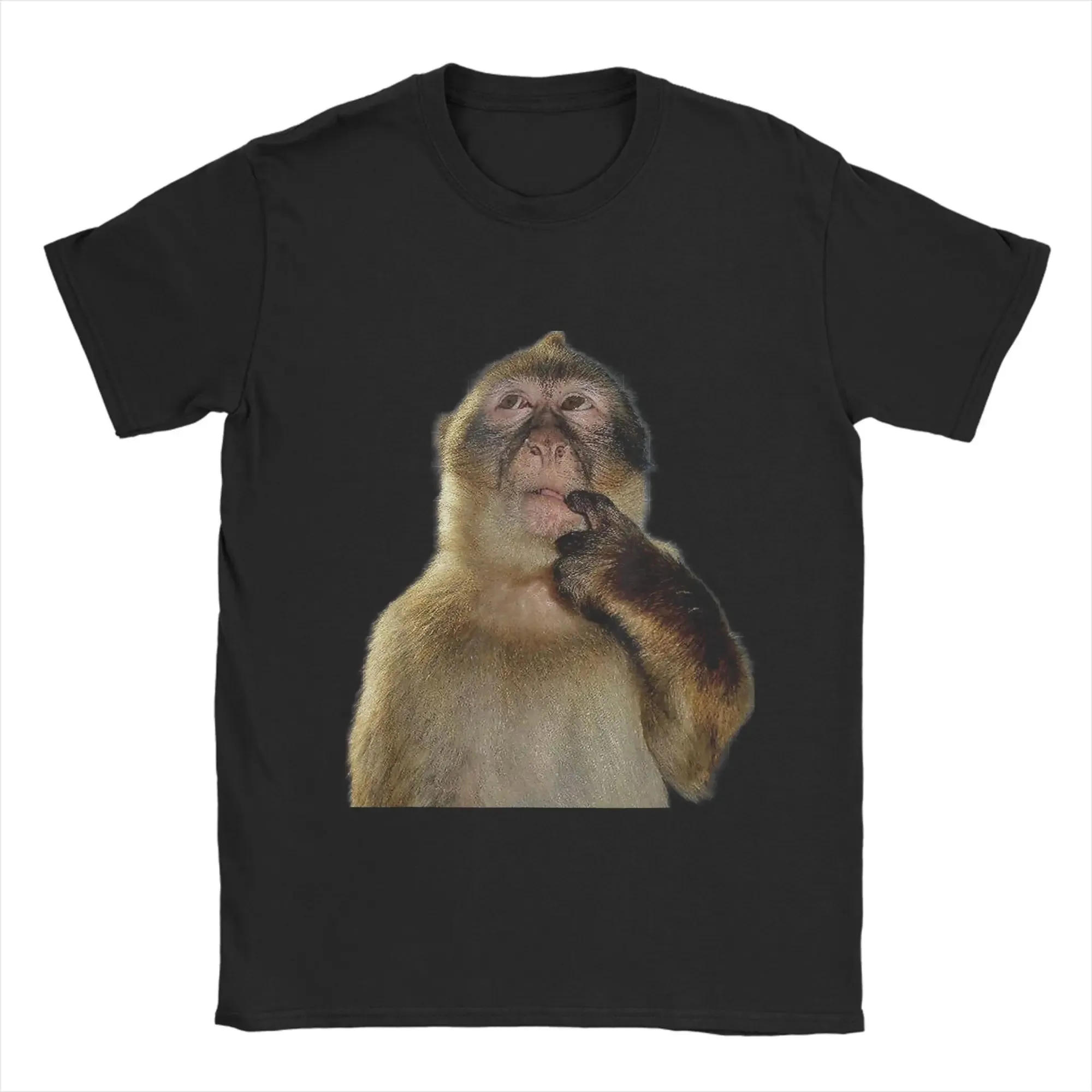 Thinking Monkey Meme Graphic T-Shirt, Unisex Casual Funny Animal Print Short Sleeve Women And Men T-shirts