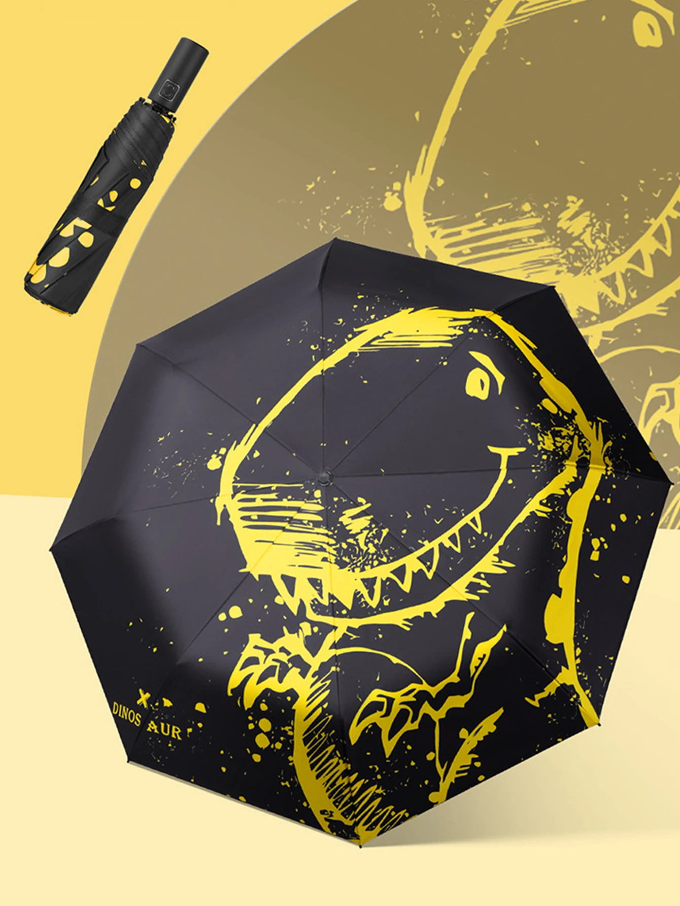 Dinosaur Umbrella Three fold Thick Black Glue Fully Automatic Sun Protection Umbrella For Rain And Sun Protection