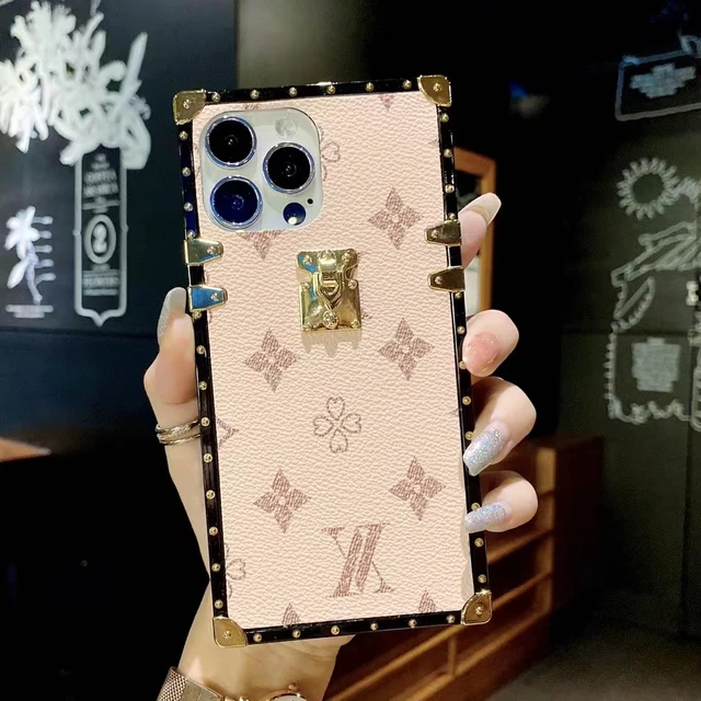 Funda de teléfono de cuero cuadrada con patrón geométrico de flores de lujo para  iPhone 14 PRO MAX 13 15 PRO 12 11 X XS XR 7 8 14 Plus, funda suave -  AliExpress