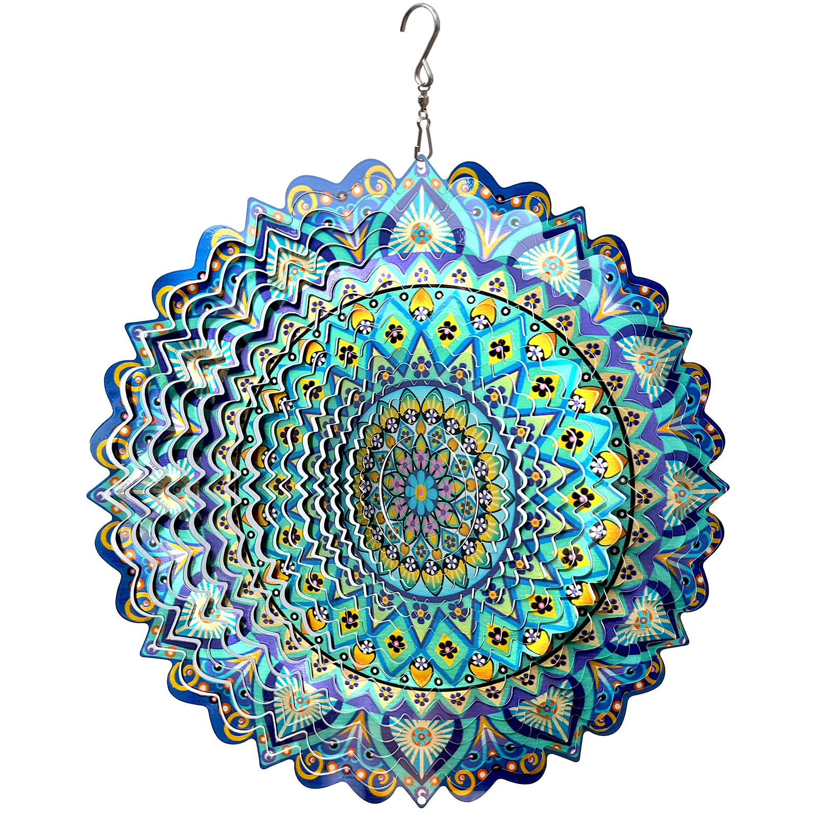 Mandala wind spinner Peacock Blue Ocean 3D Stainless Steel Gift Christmas Patio Garden decor patio art Solar Wind Spinner
