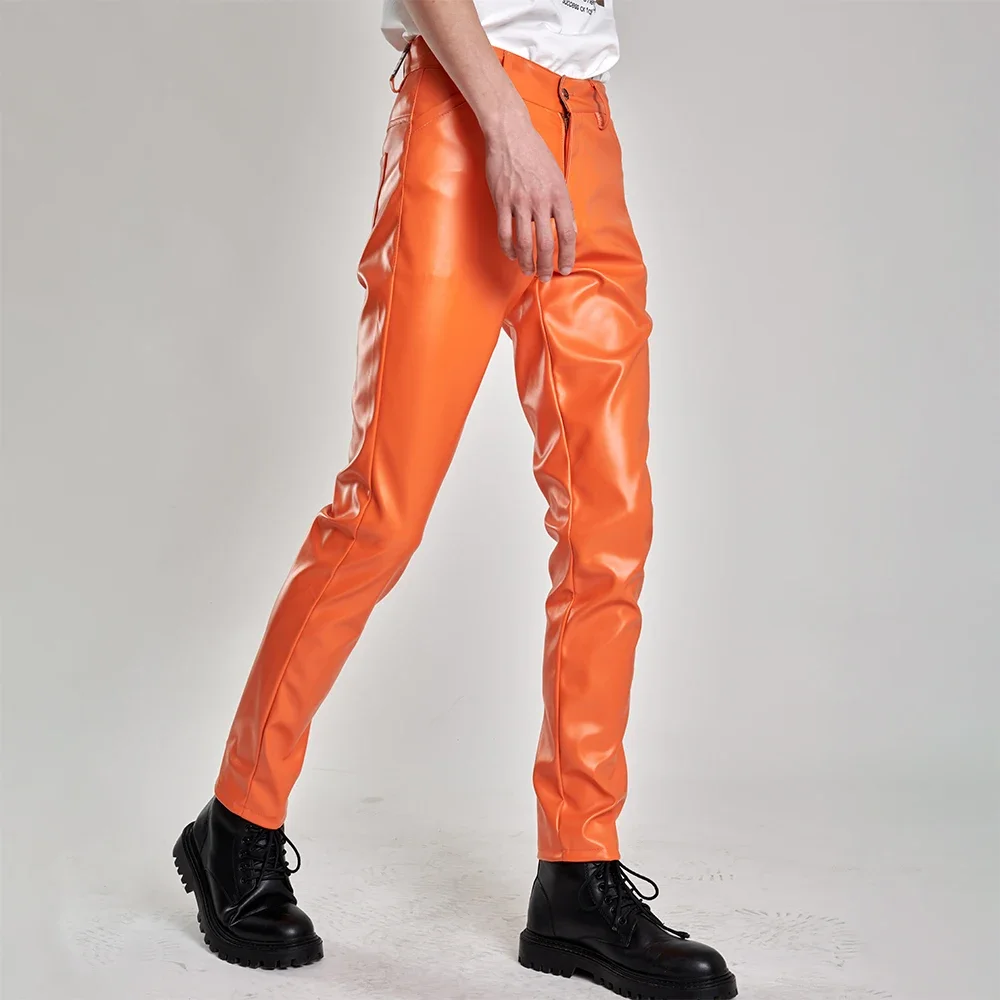 Men Leather Pants Skinny Fit Stretch Fashion PU Leather Trousers Party & Dance Pants Thin 3