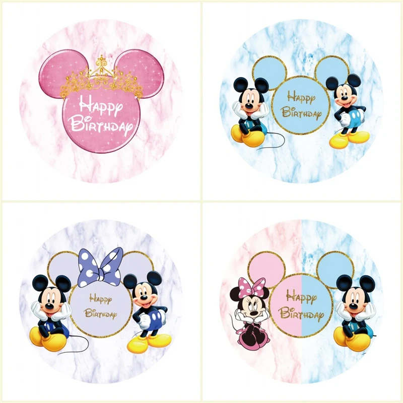 

Customized Disney Mickey Minnie Theme Backdrop For Baby Shower Birthday Party Decors Round Circle Background Party Supplies