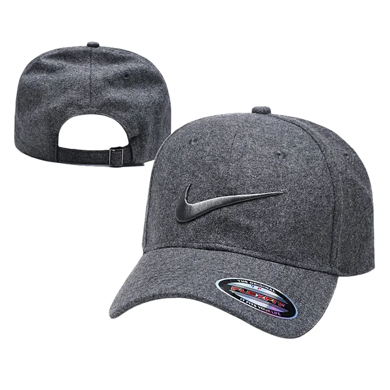 Nike Men's and Women's Tennis Caps, Leisure, Outdoor, Versatile, Wool, Embroidered, Adjustable Baseball Hats, Grey
